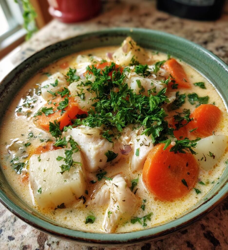 fisksoppa med gradde och rotfrukter