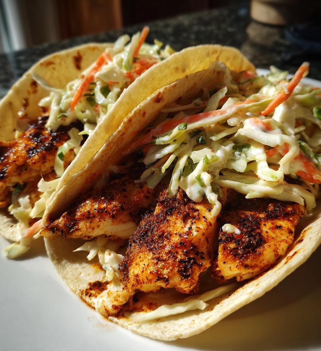 kryddiga grillade fisketacos med coleslaw
