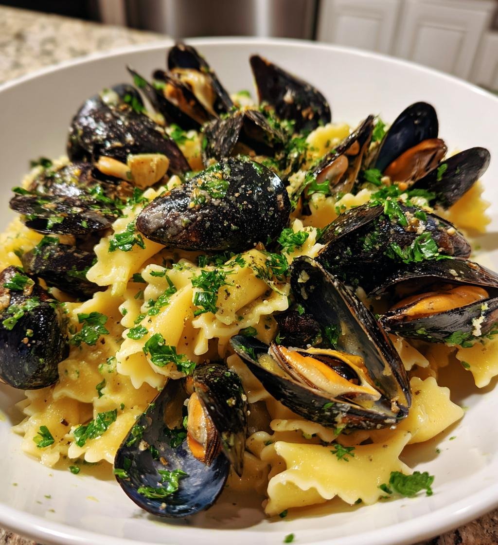 pasta med musslor i vitvinssas - detail 1