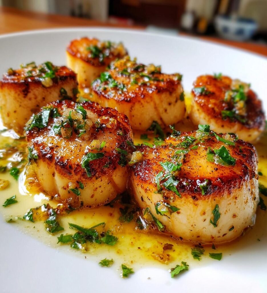 stekta pilgrimsmusslor med smor och vitlok